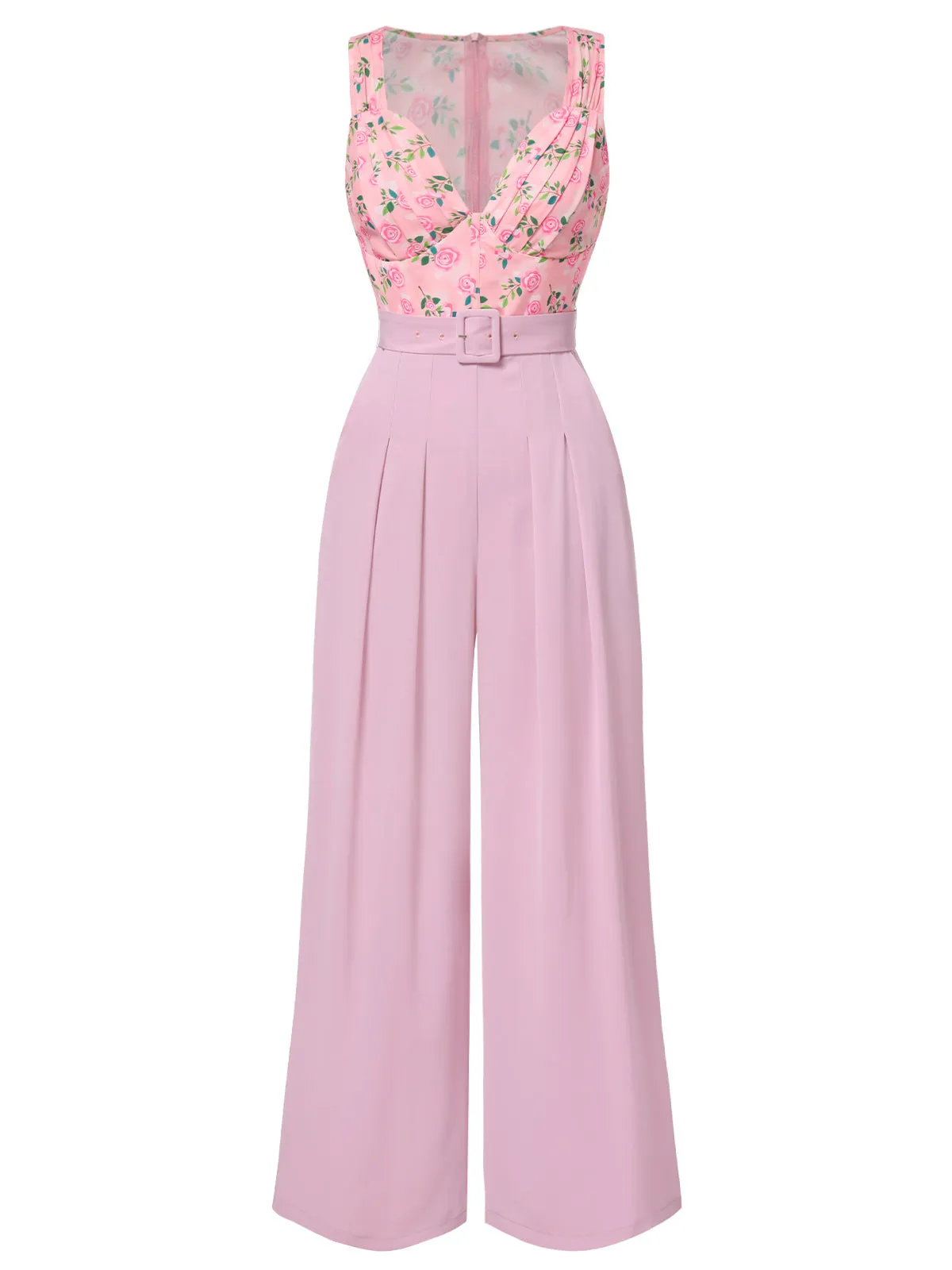 Pink 1960s Heart Neck Roses Belted Jumpsuit sold by Retro Stage product image thumbnail 3