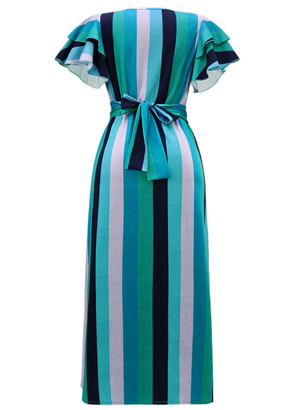 1970s Roman Stripes Ruffle Sleeve Dress sold by Retro Stage product image thumbnail 4