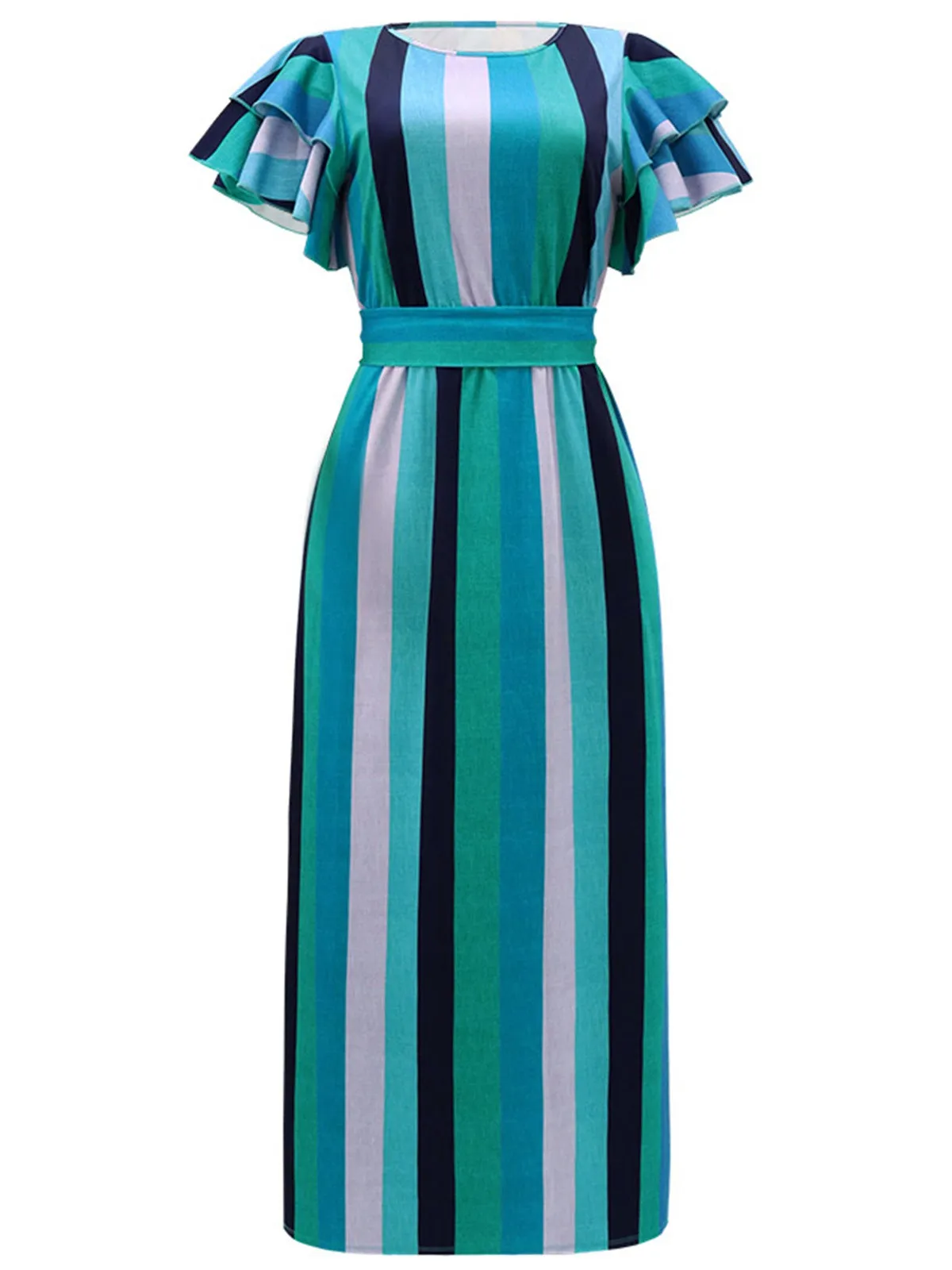 1970s Roman Stripes Ruffle Sleeve Dress sold by Retro Stage product image thumbnail 5