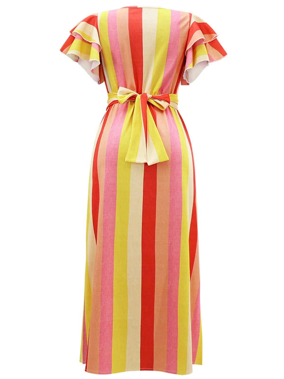 1970s Roman Stripes Ruffle Sleeve Dress sold by Retro Stage product image thumbnail 2