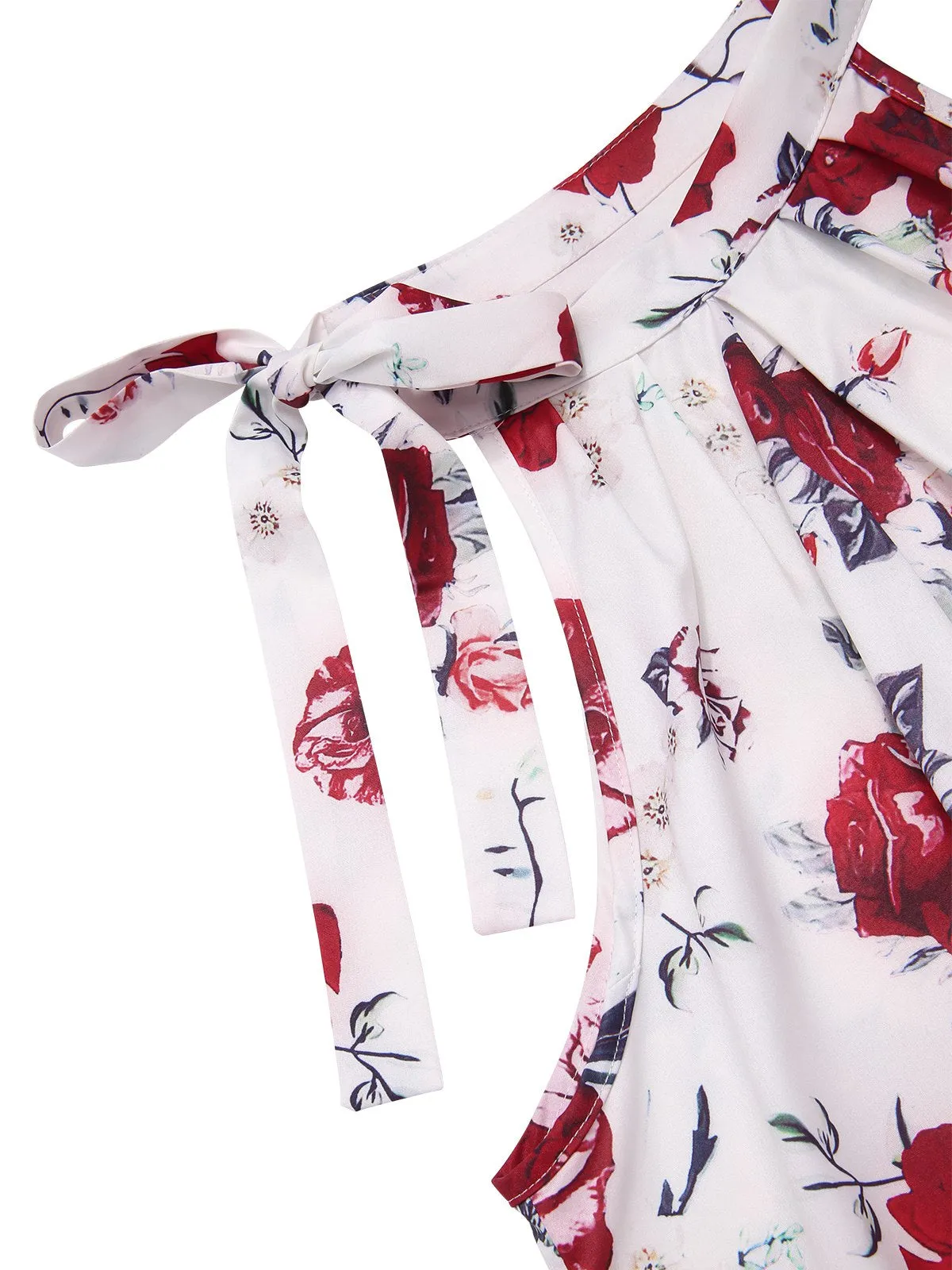 2PCS Red 1940s Floral Tie Neck Top & Buttoned Short sold by Retro Stage product image thumbnail 3