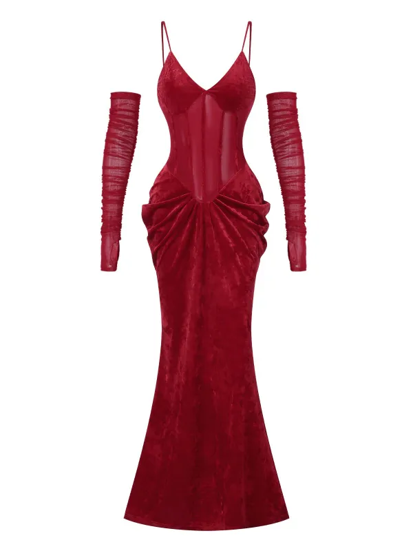 1930s Spaghetti Strap V-Neck Backless Velvet Dress sold by Retro Stage