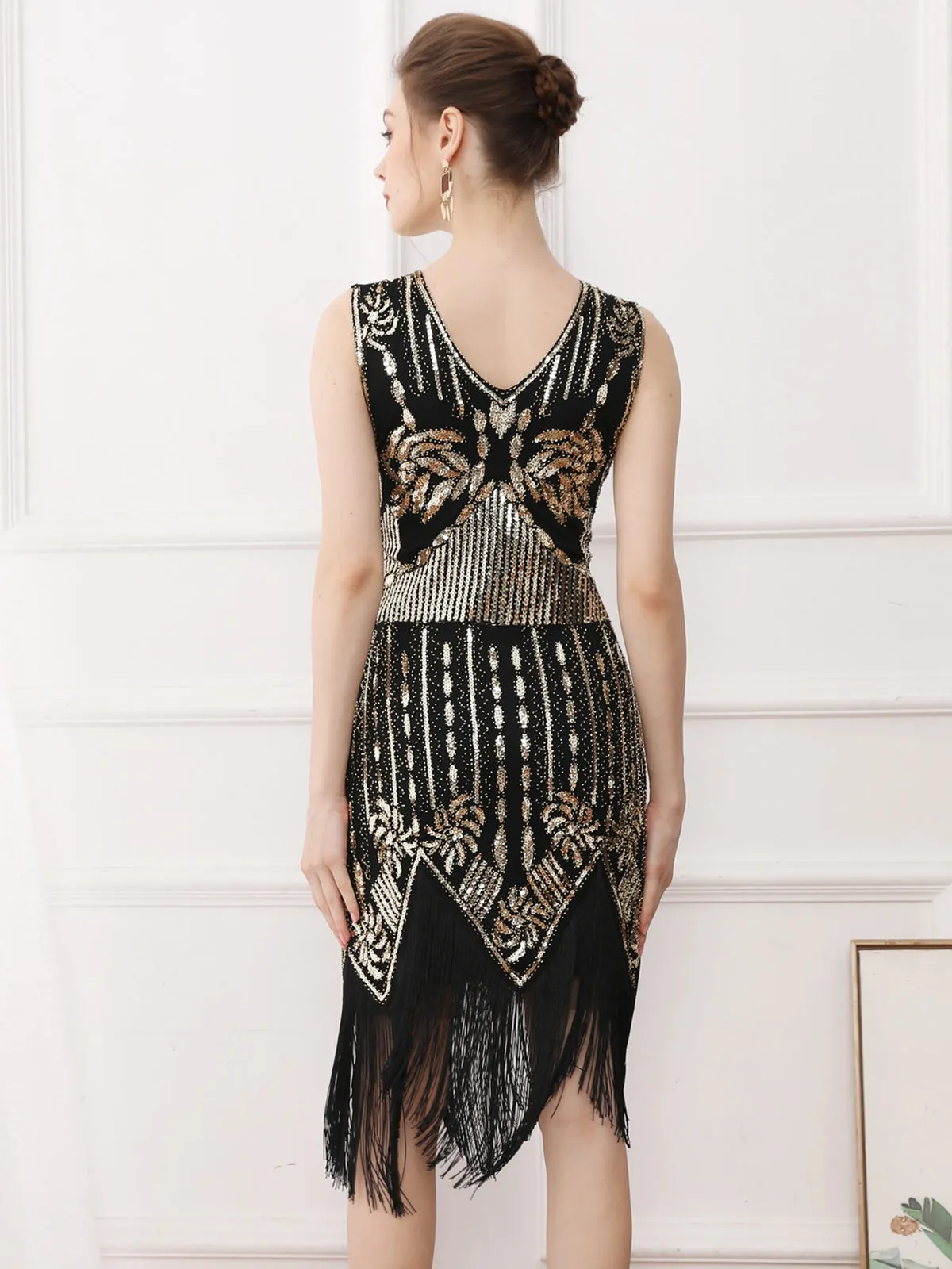 Gold 1920s Tassel Sequined Sleeveless Gatsby Dress sold by Retro Stage product image thumbnail 2