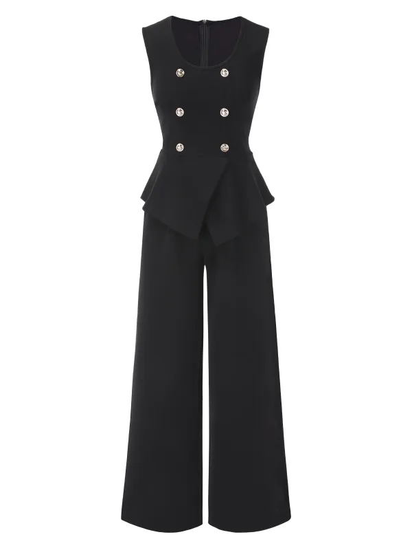 2PCS Black 1960s Double Breasted Sleeveless Vest & Wide Leg Pants sold by Retro Stage