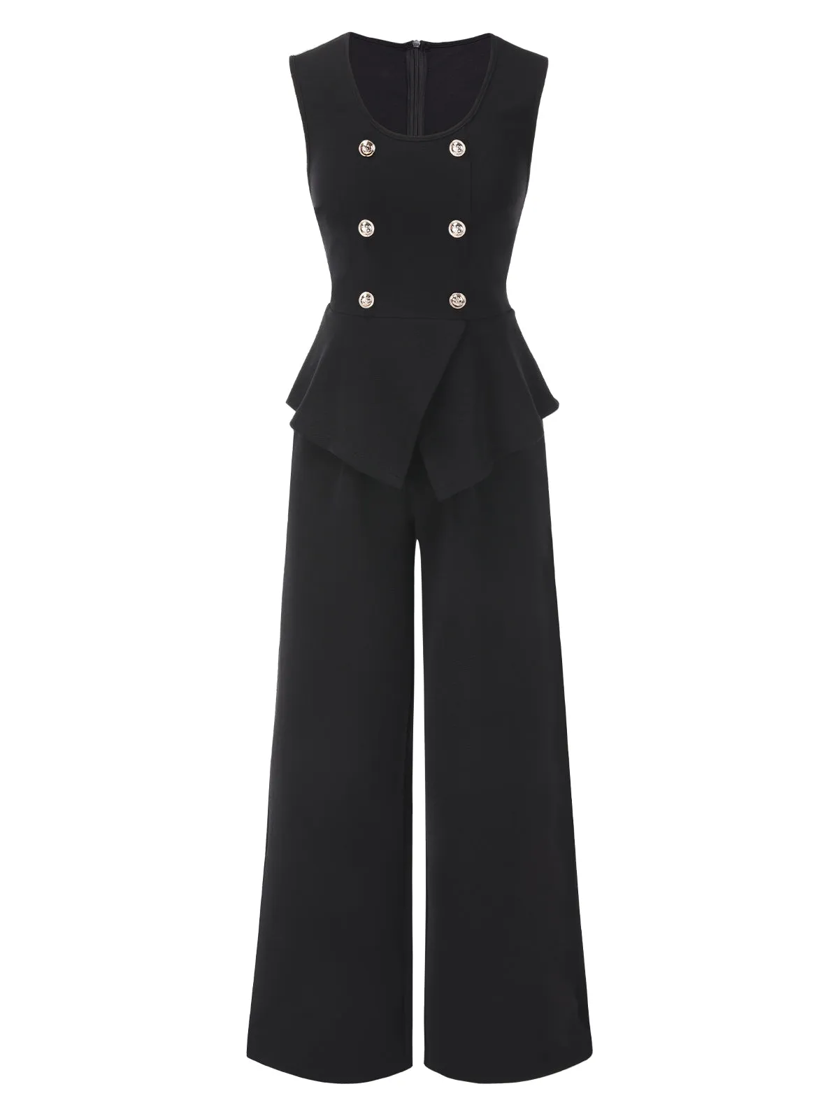 2PCS Black 1960s Double Breasted Sleeveless Vest & Wide Leg Pants sold by Retro Stage