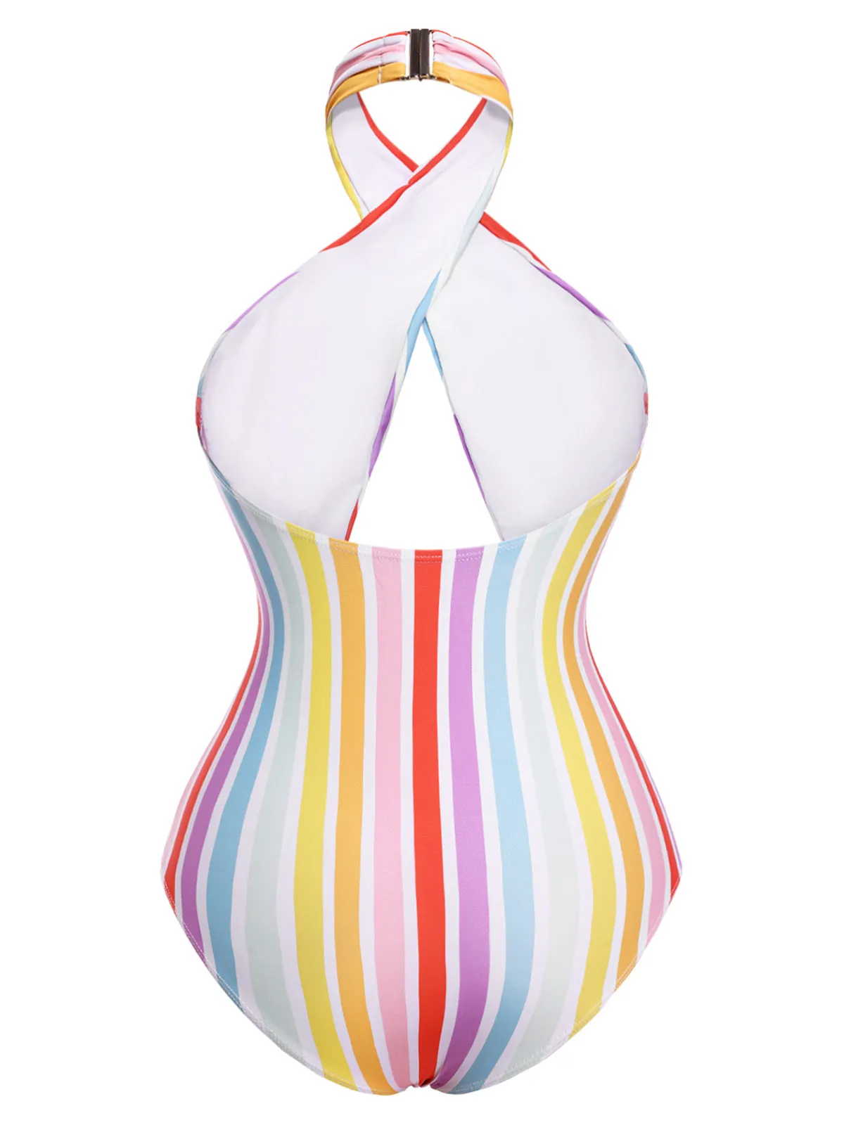 Multicolor 1960s Rainbow Stripe Halter Swimsuit sold by Retro Stage product image thumbnail 4
