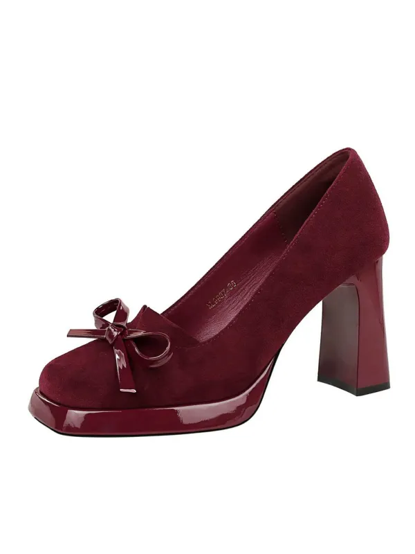 Retro Suede Bowknot Chunky High Heels sold by Retro Stage