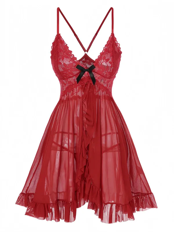 1950s Spaghetti Strap Lace Sheer Nightgown sold by Retro Stage