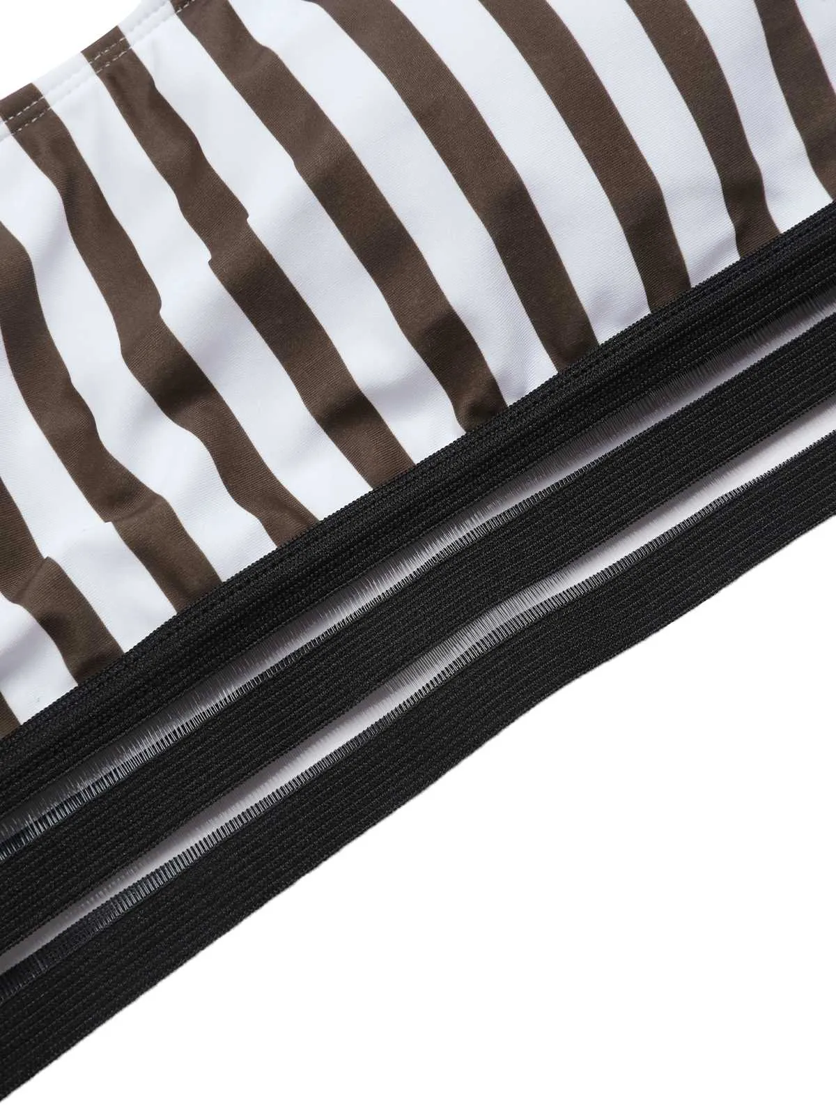 1950s U-Neck Vertical Stripes Straps Swimsuit sold by Retro Stage product image thumbnail 3