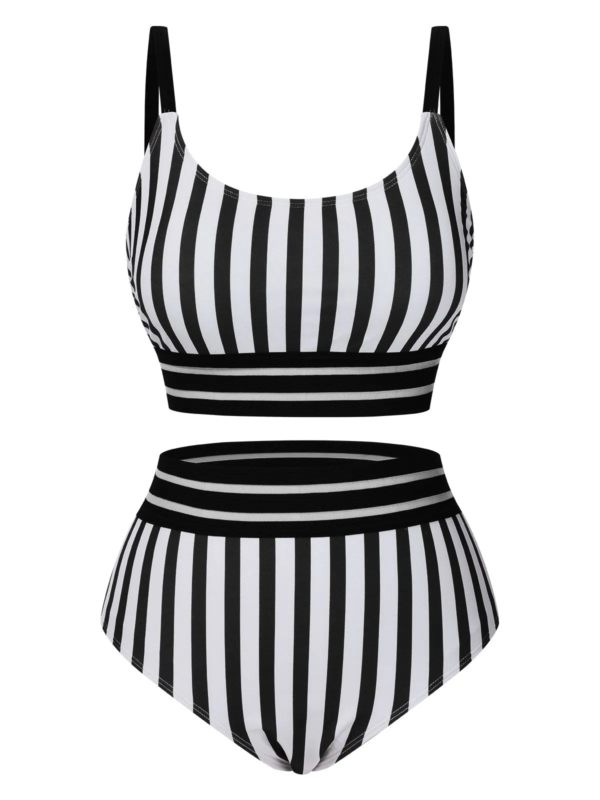 1950s U-Neck Vertical Stripes Straps Swimsuit sold by Retro Stage product image thumbnail 4