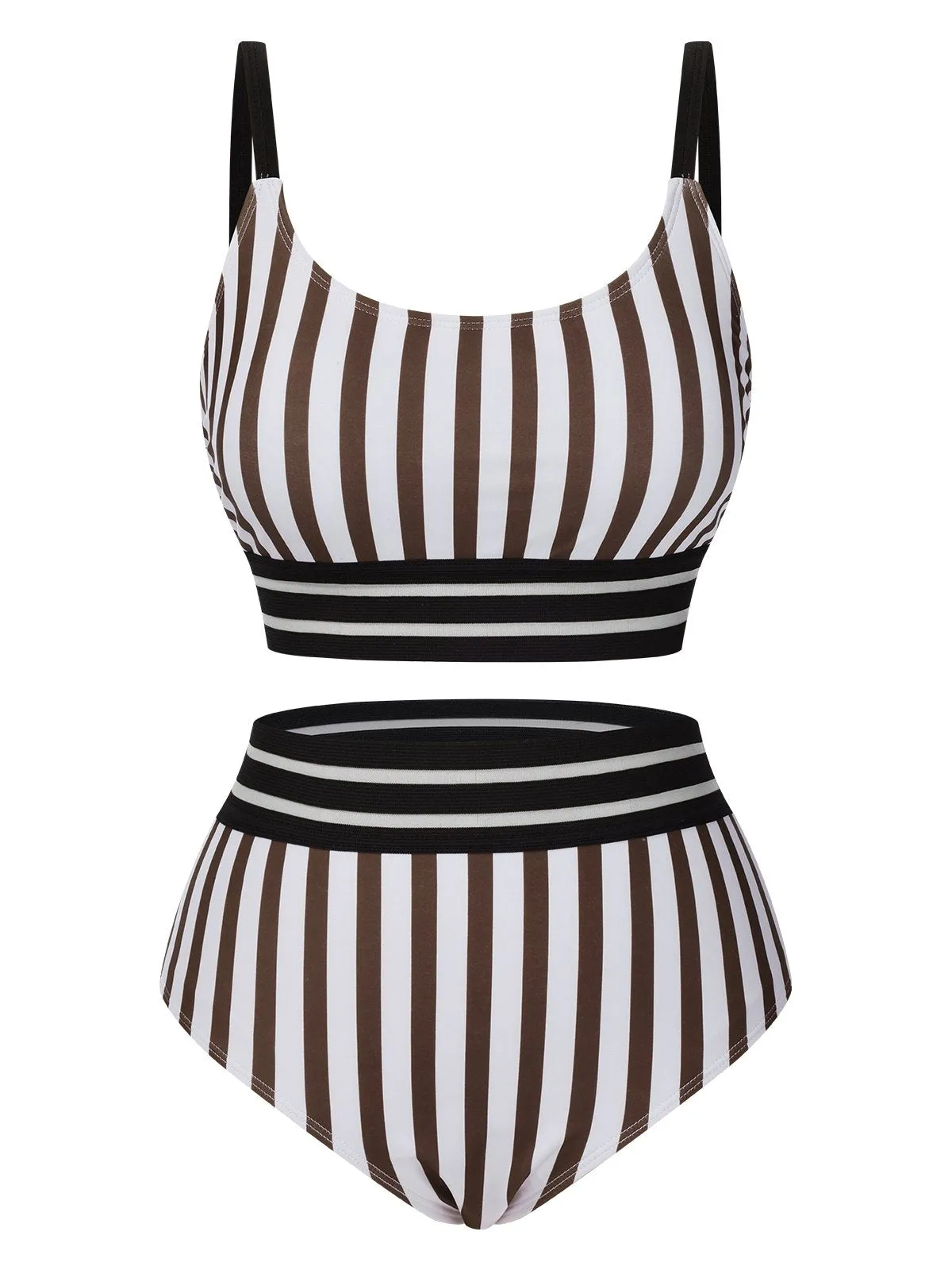 1950s U-Neck Vertical Stripes Straps Swimsuit sold by Retro Stage