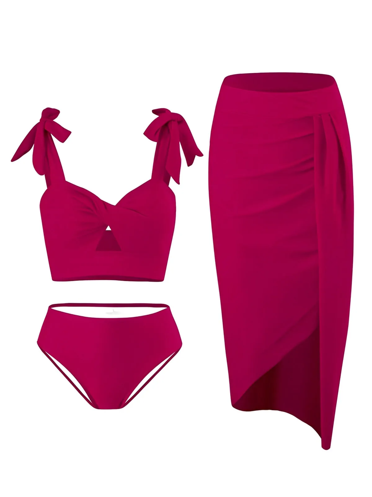 1940s Solid Shoulder Tie Hollow Swimsuit & Cove-Up sold by Retro Stage