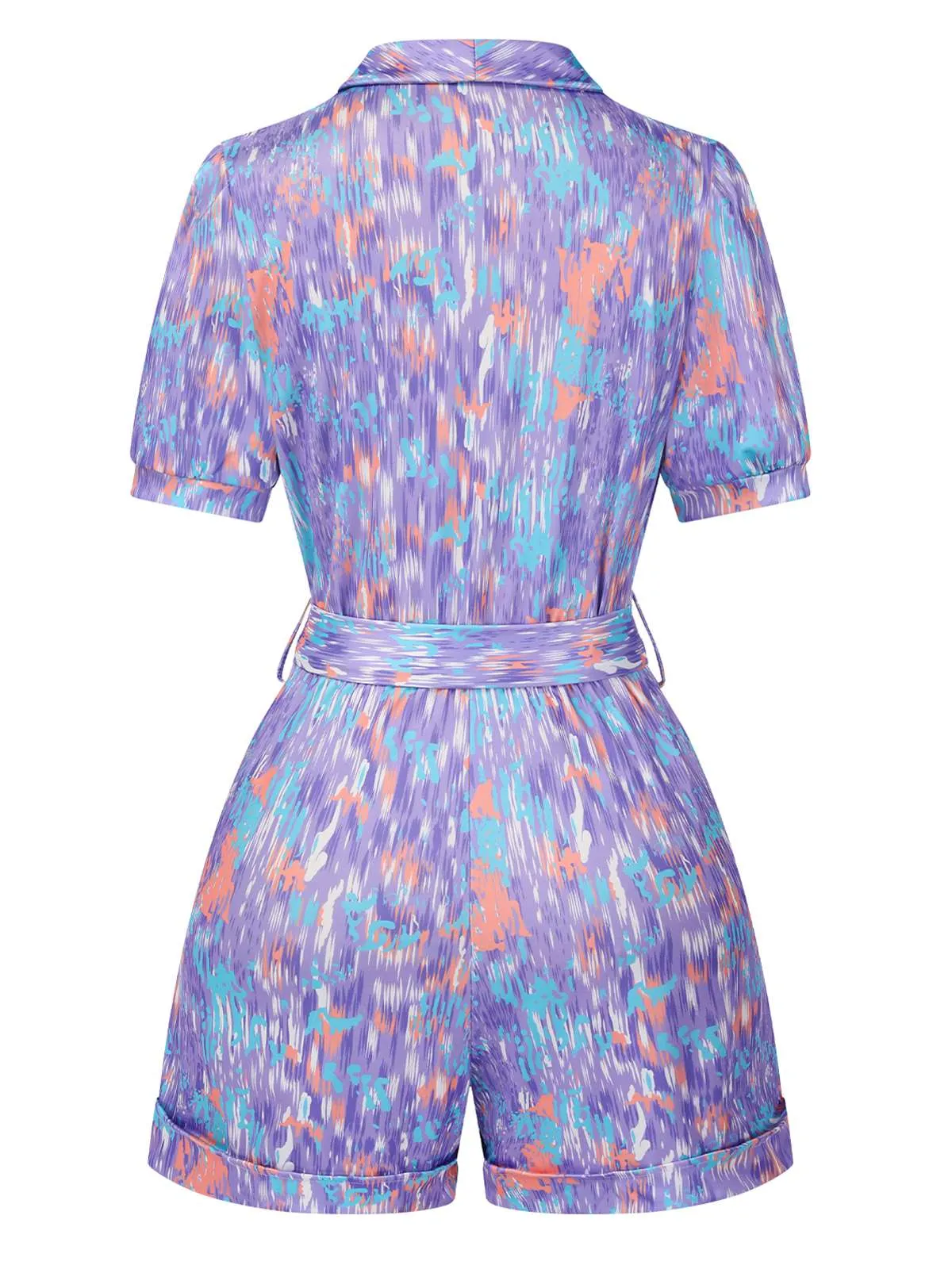 Purple 1960s Deep V-Neck Belted Lapel Romper sold by Retro Stage product image thumbnail 3