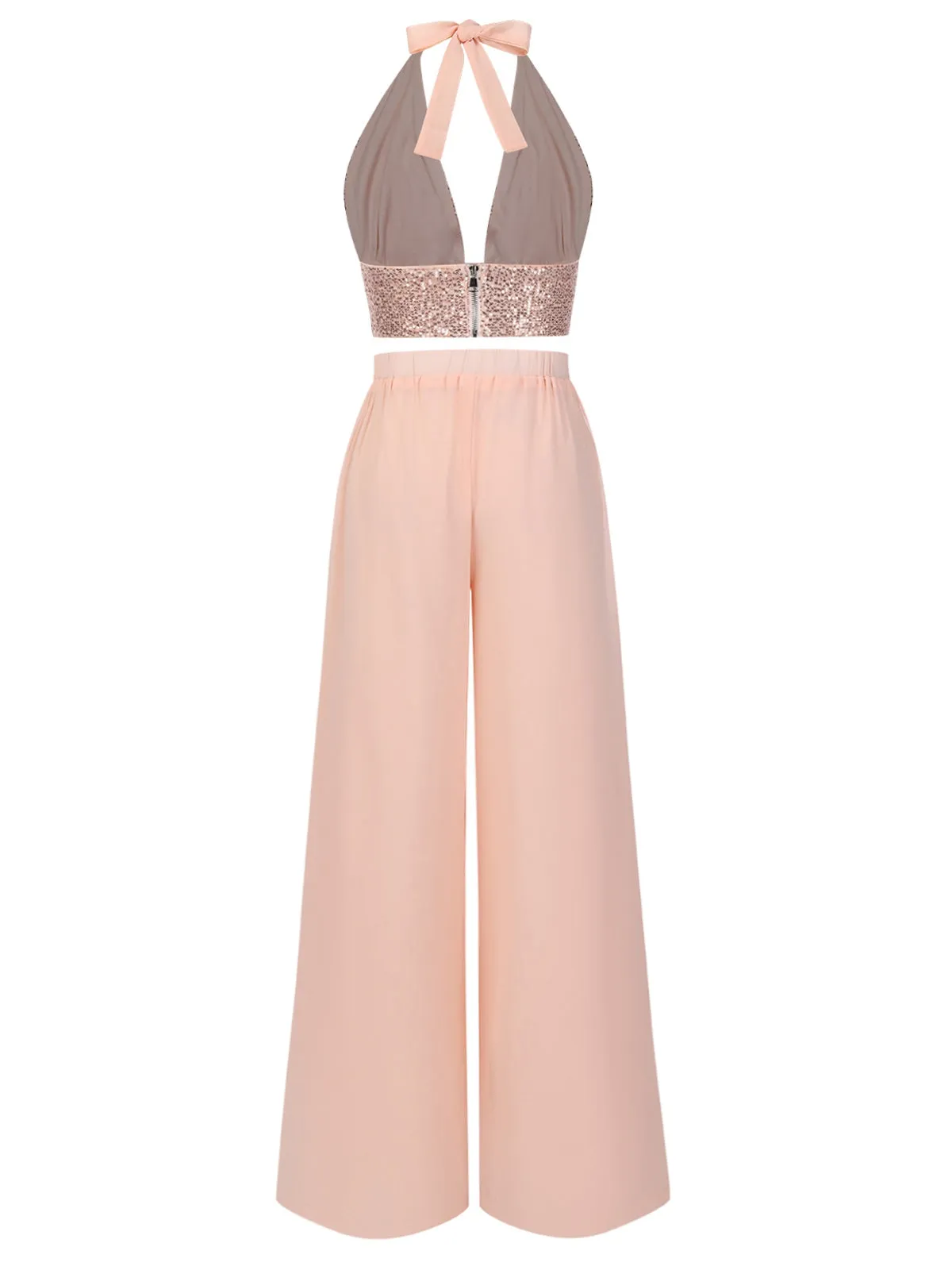 2PCS 1930s Sequined Halter Crop Top & Wide Leg Pants sold by Retro Stage product image thumbnail 3