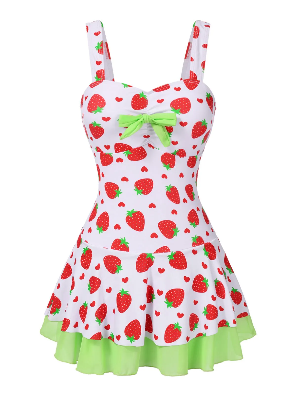 Red & Green 1940s Strawberry Bow Swim Dress sold by Retro Stage product image thumbnail 3