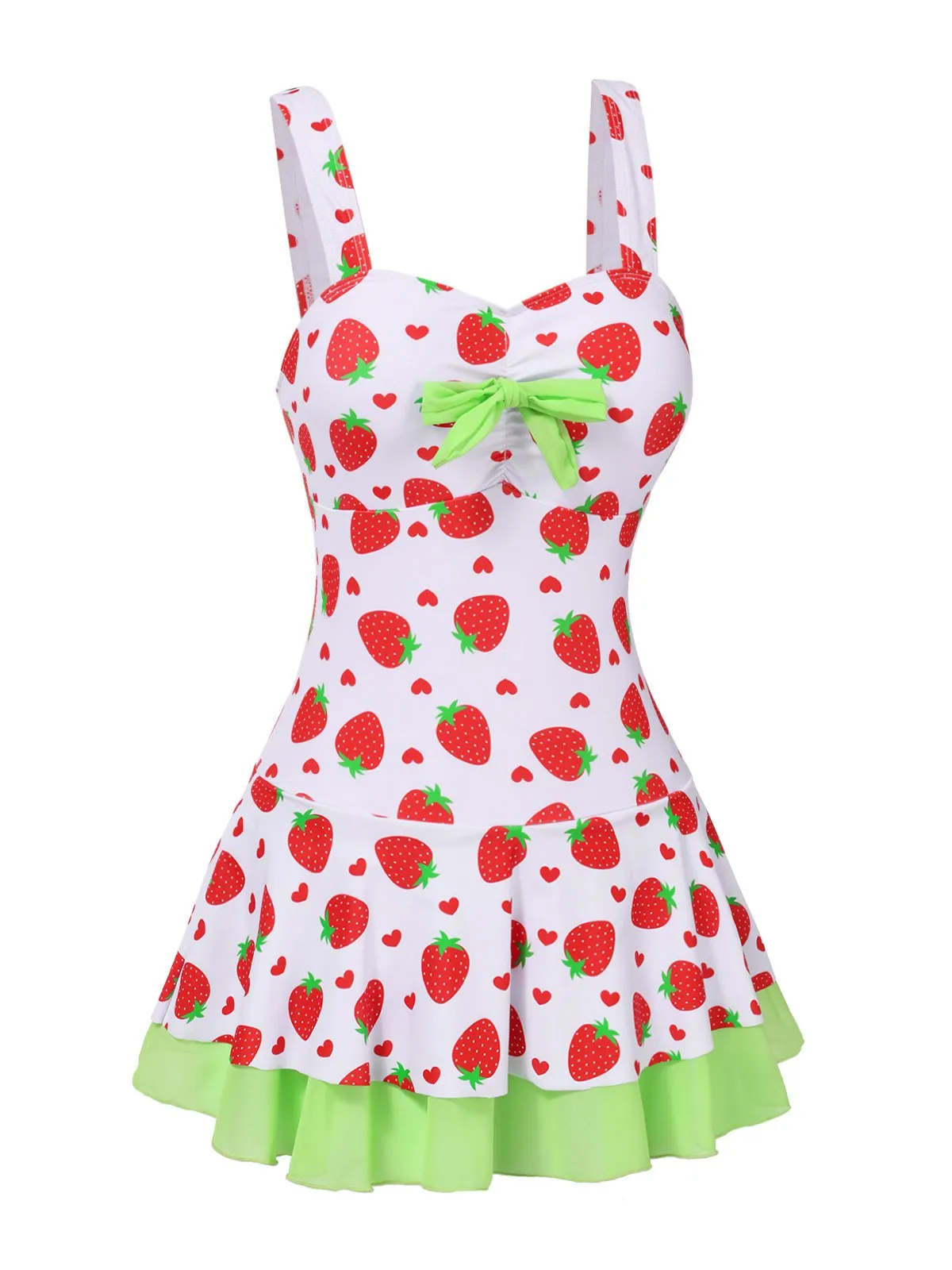 Red & Green 1940s Strawberry Bow Swim Dress sold by Retro Stage product image thumbnail 4