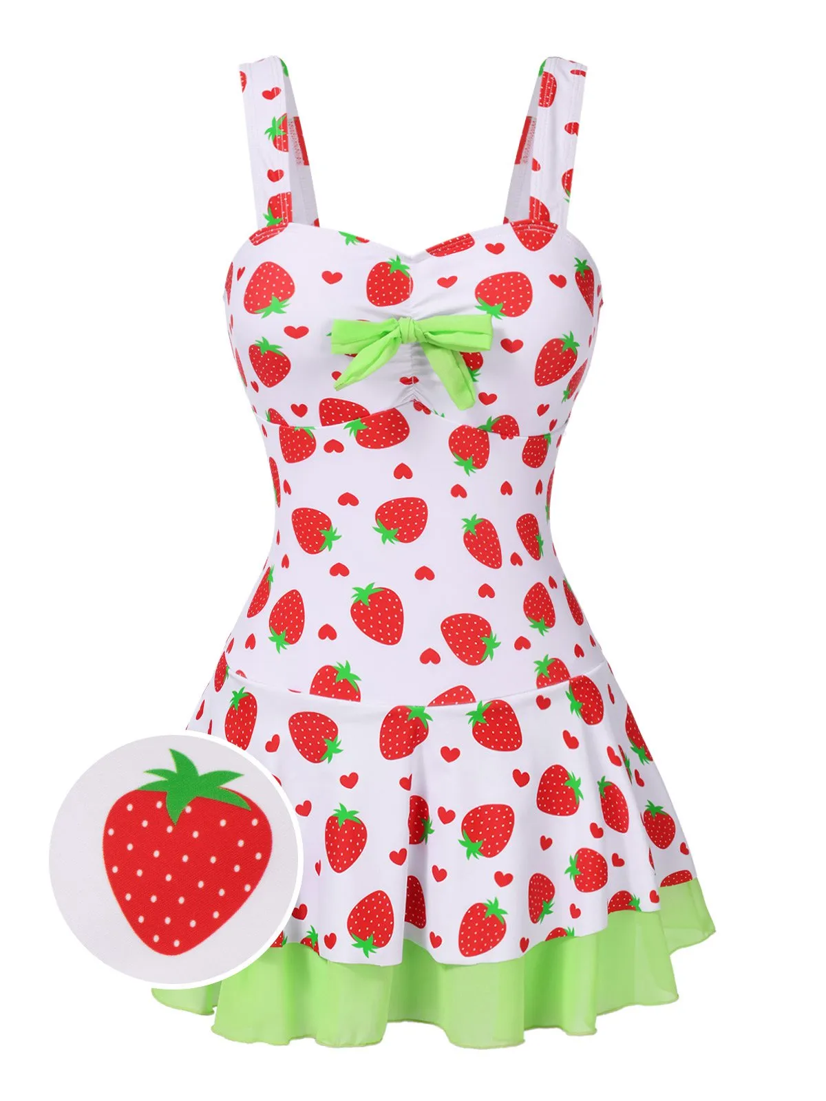 Red & Green 1940s Strawberry Bow Swim Dress sold by Retro Stage product image thumbnail 2