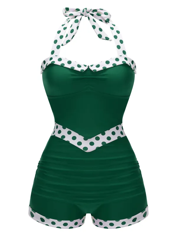 1940s Halter Patchwork One-piece Swimsuit sold by Retro Stage