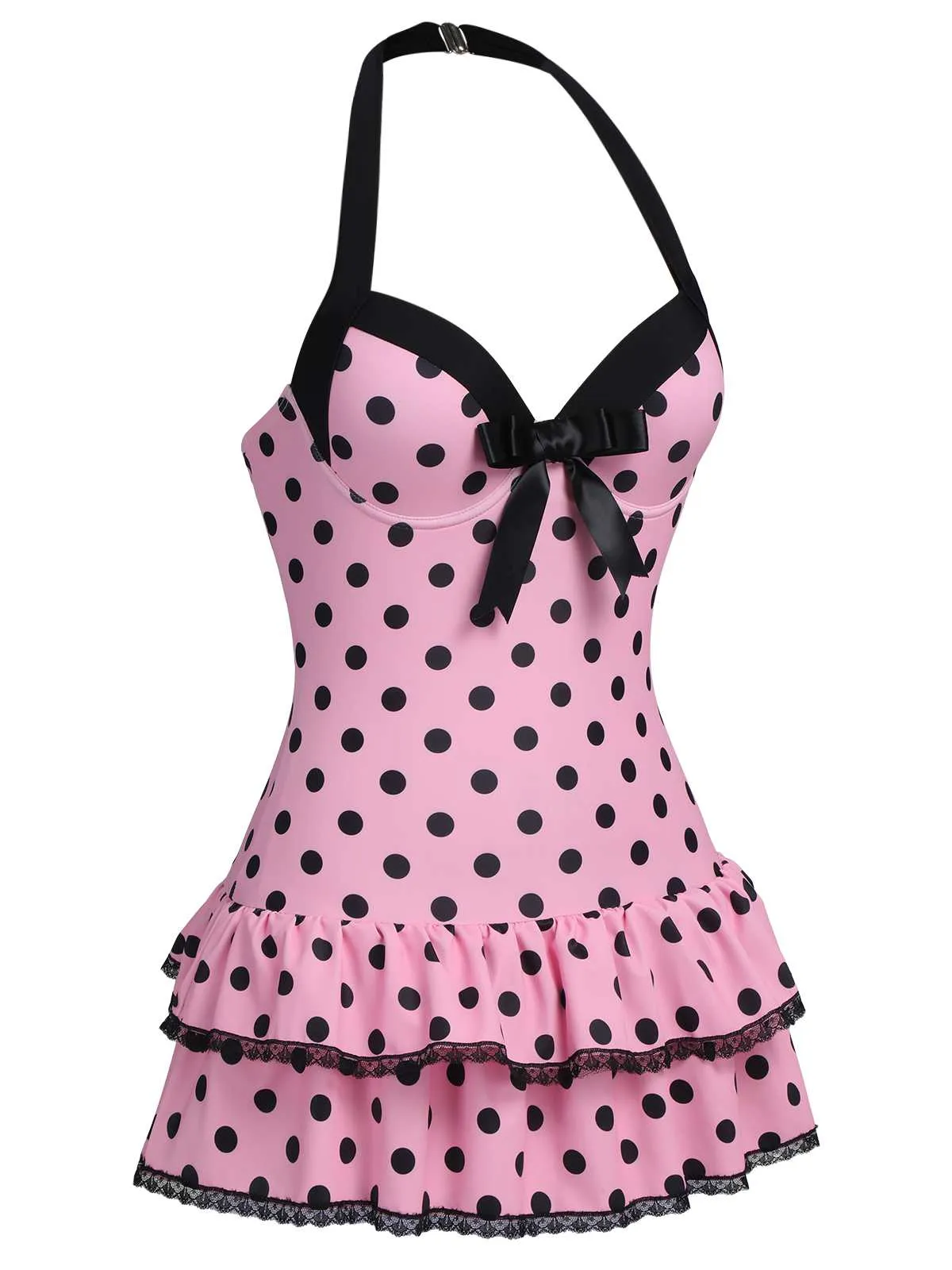 Blue 1940s Halter Polka Dots Bow One-Piece Swimsuit sold by Retro Stage product image thumbnail 5