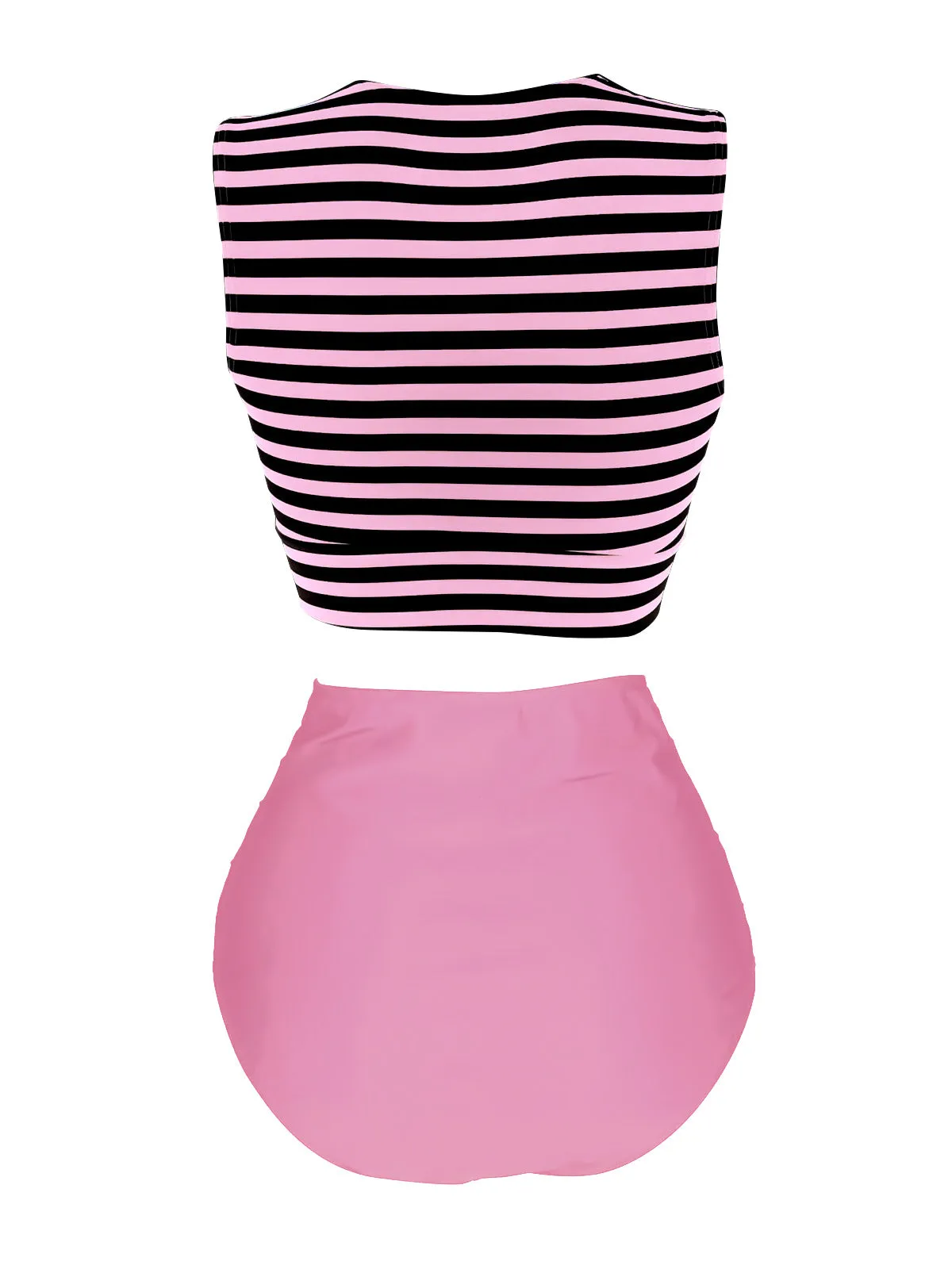 Pink 1970s Striped Waist Tie Patchwork Swimsuit sold by Retro Stage product image thumbnail 2
