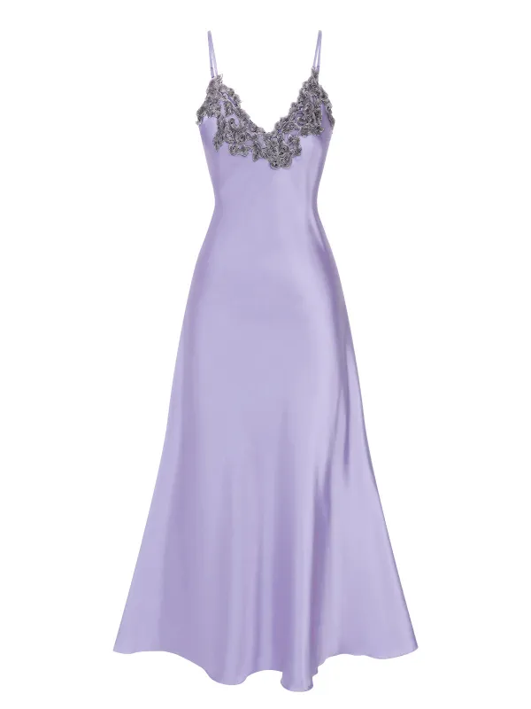 1930s Embroidered Faux Satin Strap Nightgown sold by Retro Stage