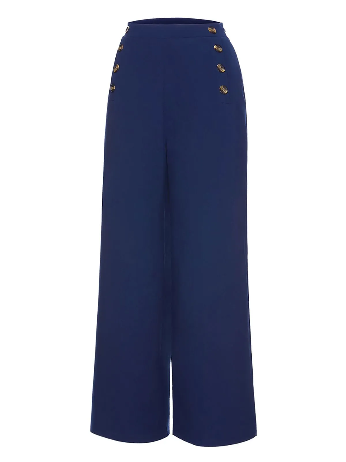 Dark Blue 1950s Solid Button Wide-leg Pants sold by Retro Stage product image thumbnail 2