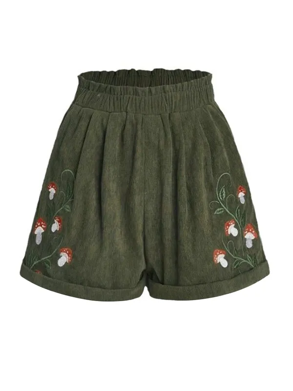 1940s Mushroom Embroidered Corduroy Shorts sold by Retro Stage
