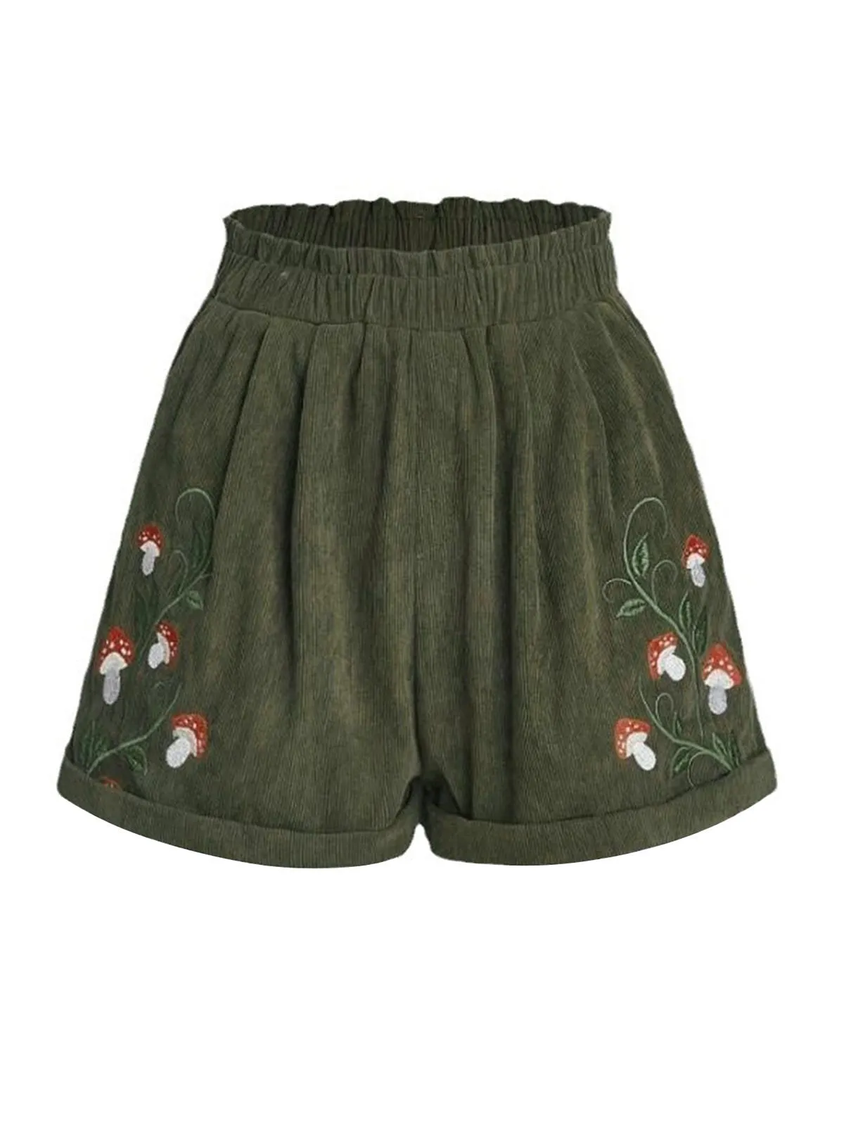 1940s Mushroom Embroidered Corduroy Shorts sold by Retro Stage