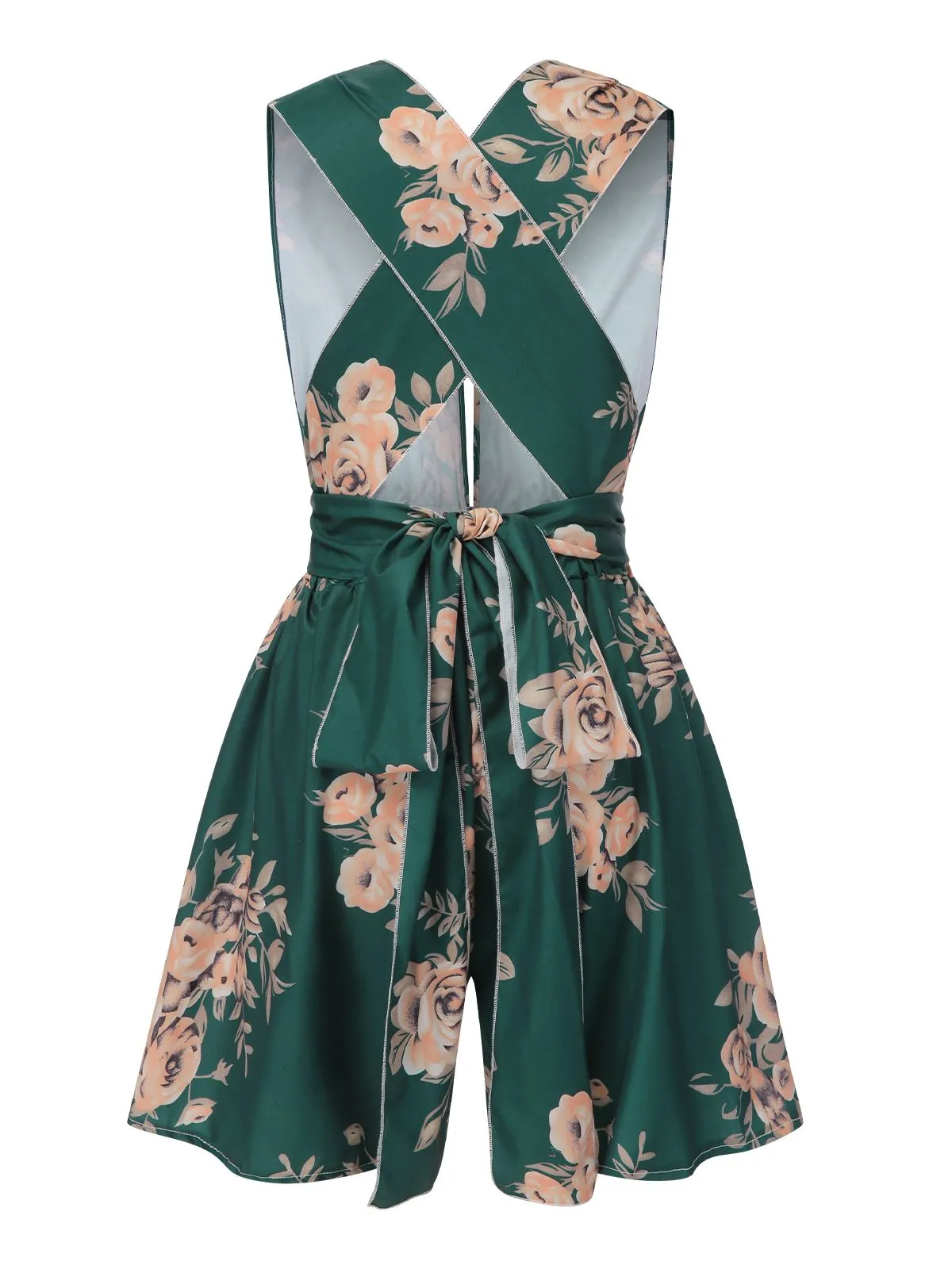 Dark Green 1970s Floral Deep V-Neck Romper sold by Retro Stage product image thumbnail 3