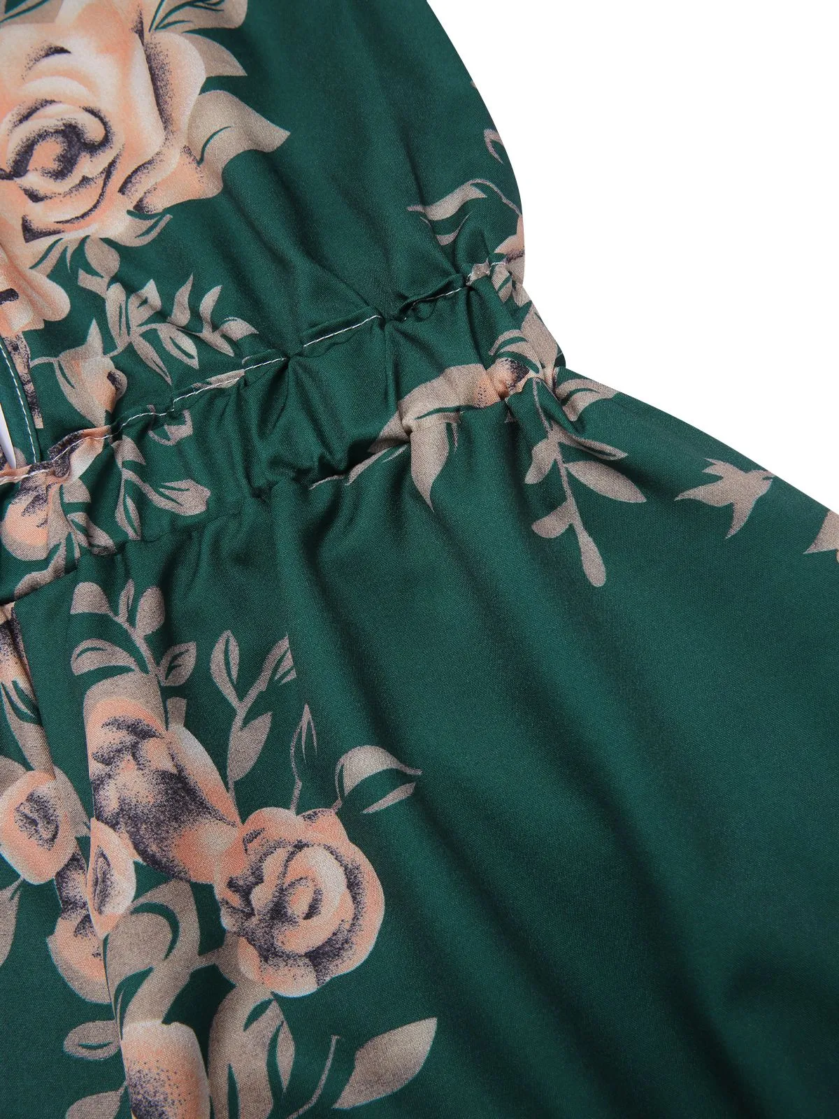 Dark Green 1970s Floral Deep V-Neck Romper sold by Retro Stage product image thumbnail 4