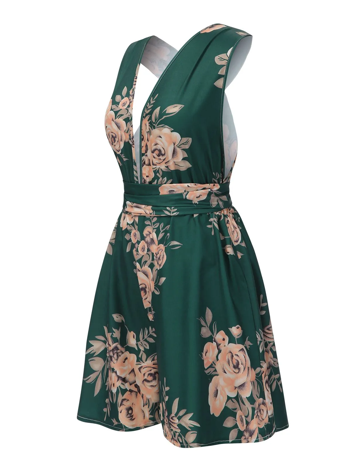 Dark Green 1970s Floral Deep V-Neck Romper sold by Retro Stage product image thumbnail 2