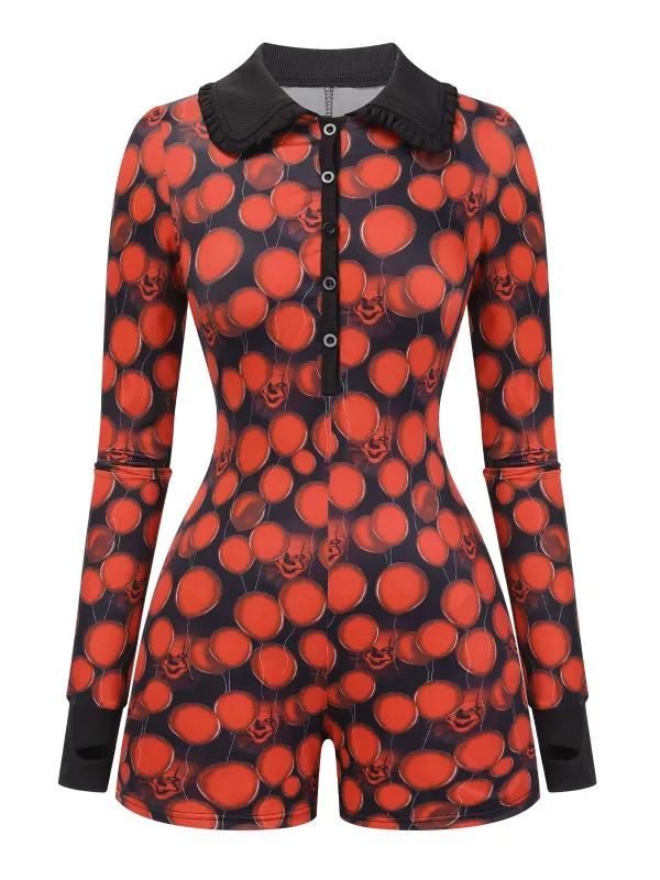 Black And Red 1970s Balloon Ghost Face Romper sold by Retro Stage