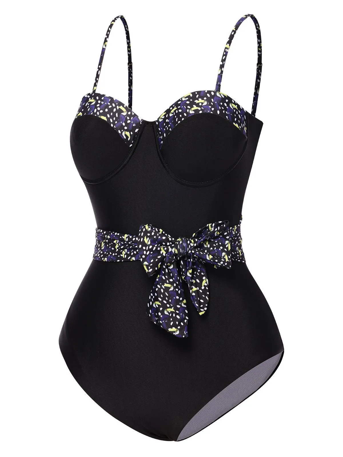 Black 1930s Spaghetti Strap Polka Dots Bow Swimsuit sold by Retro Stage product image thumbnail 2