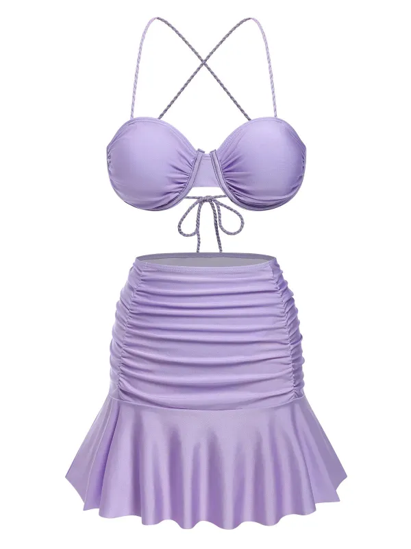 3PCS 1930s Spaghetti Strap Solid Bikini Set sold by Retro Stage