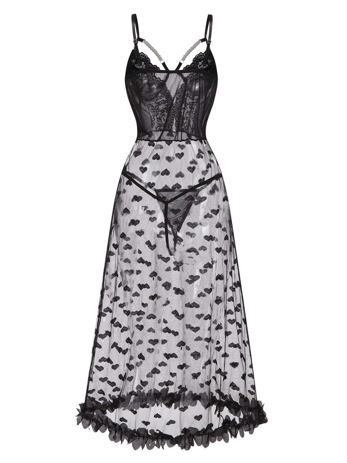 Black 1950s Spaghetti Strap Heart Lace Nightgown sold by Retro Stage product image thumbnail 3
