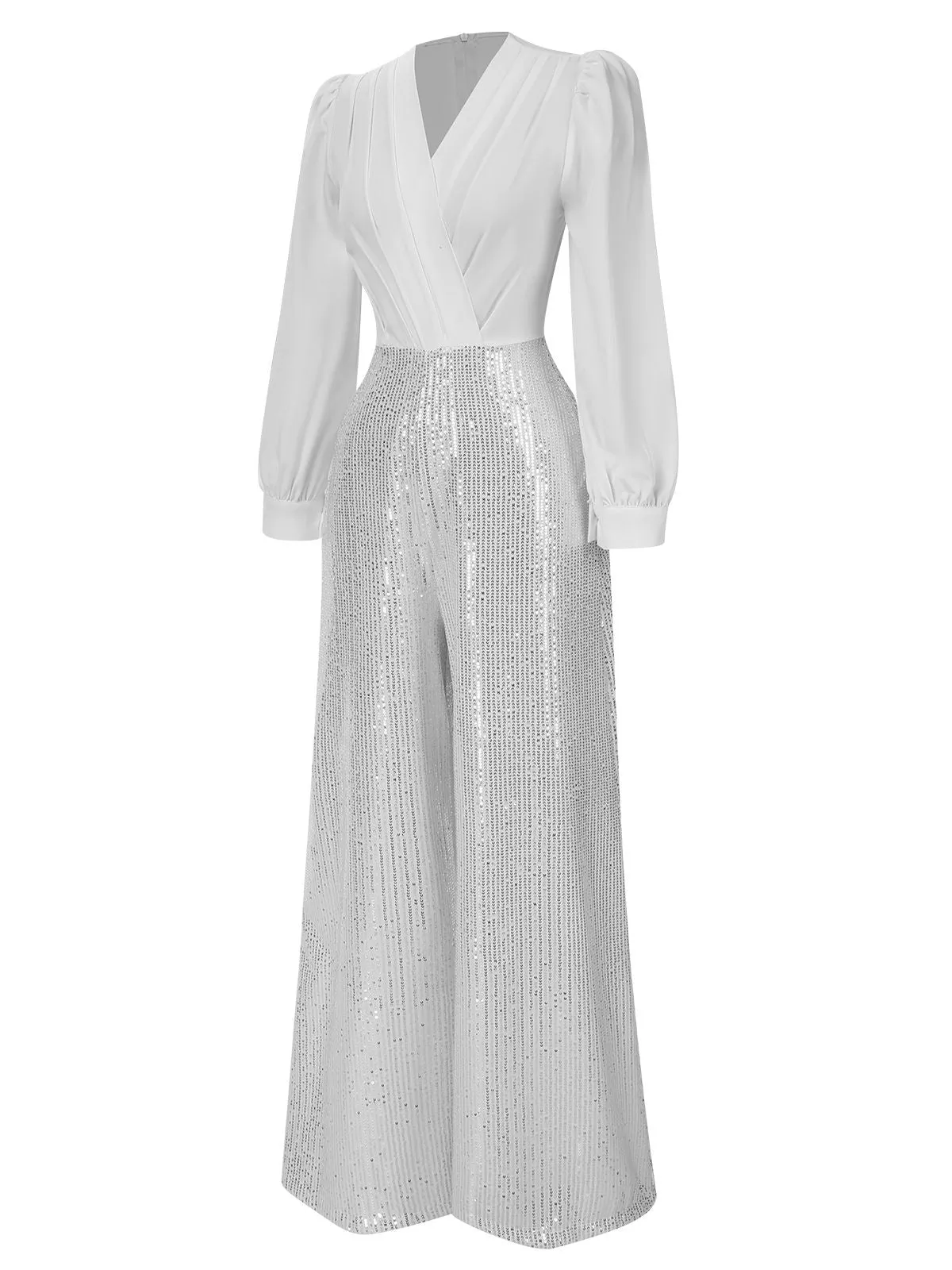 1930s V-Neck Puff Sleeve Sequins Wide-Leg Jumpsuit sold by Retro Stage product image thumbnail 2