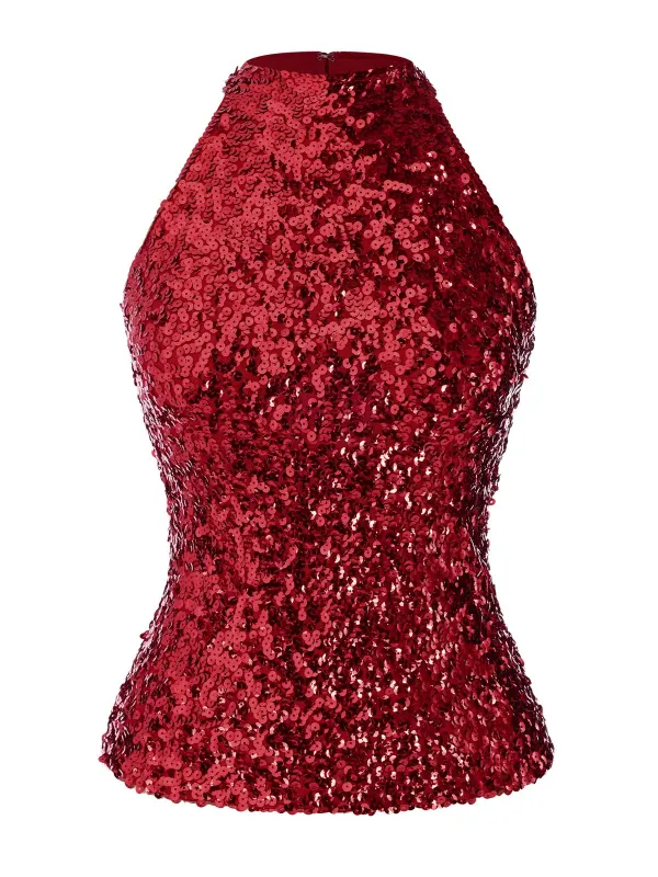 Red 1960s Sequins Sleeveless Top sold by Retro Stage