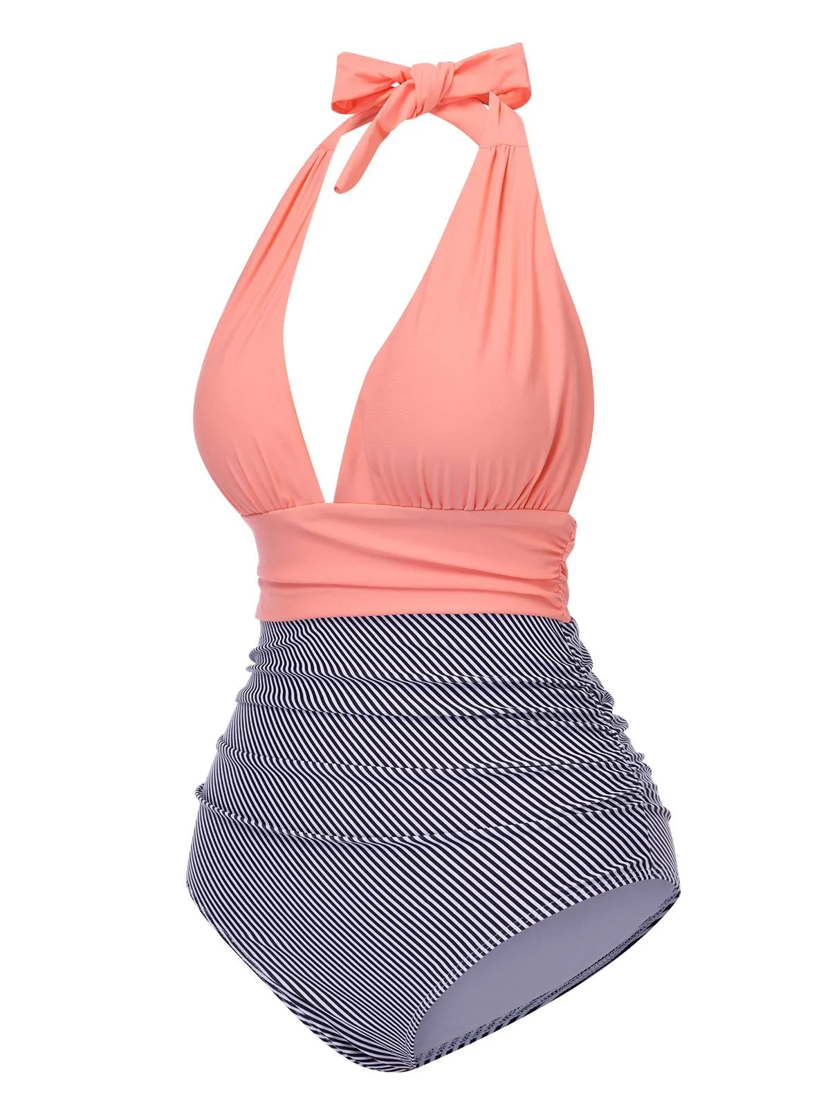 1940s Stripes Backless Halter Ruched Swimsuit sold by Retro Stage product image thumbnail 5
