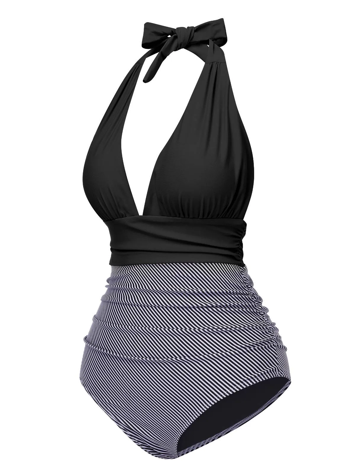1940s Stripes Backless Halter Ruched Swimsuit sold by Retro Stage product image thumbnail 2