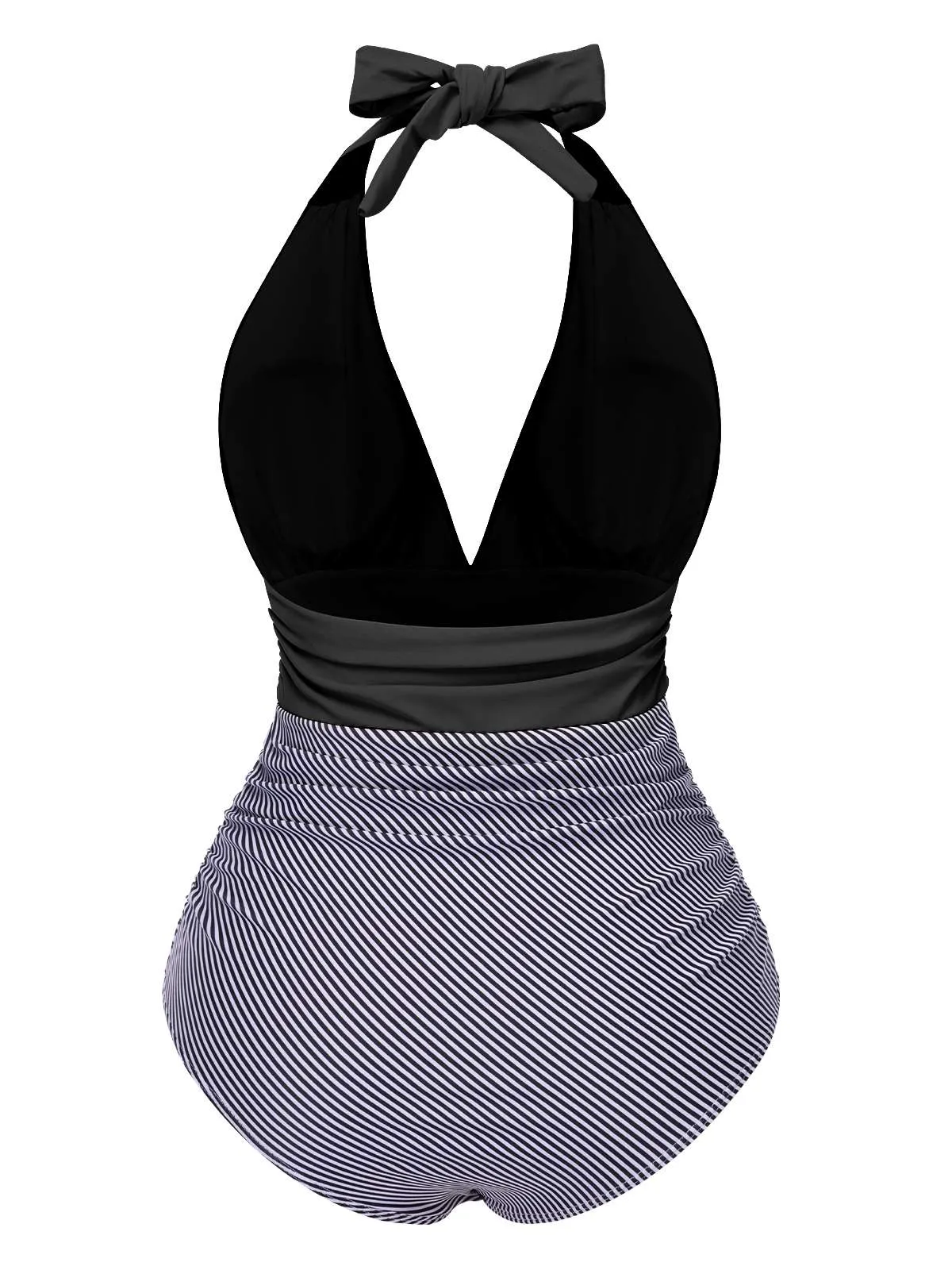 1940s Stripes Backless Halter Ruched Swimsuit sold by Retro Stage product image thumbnail 3