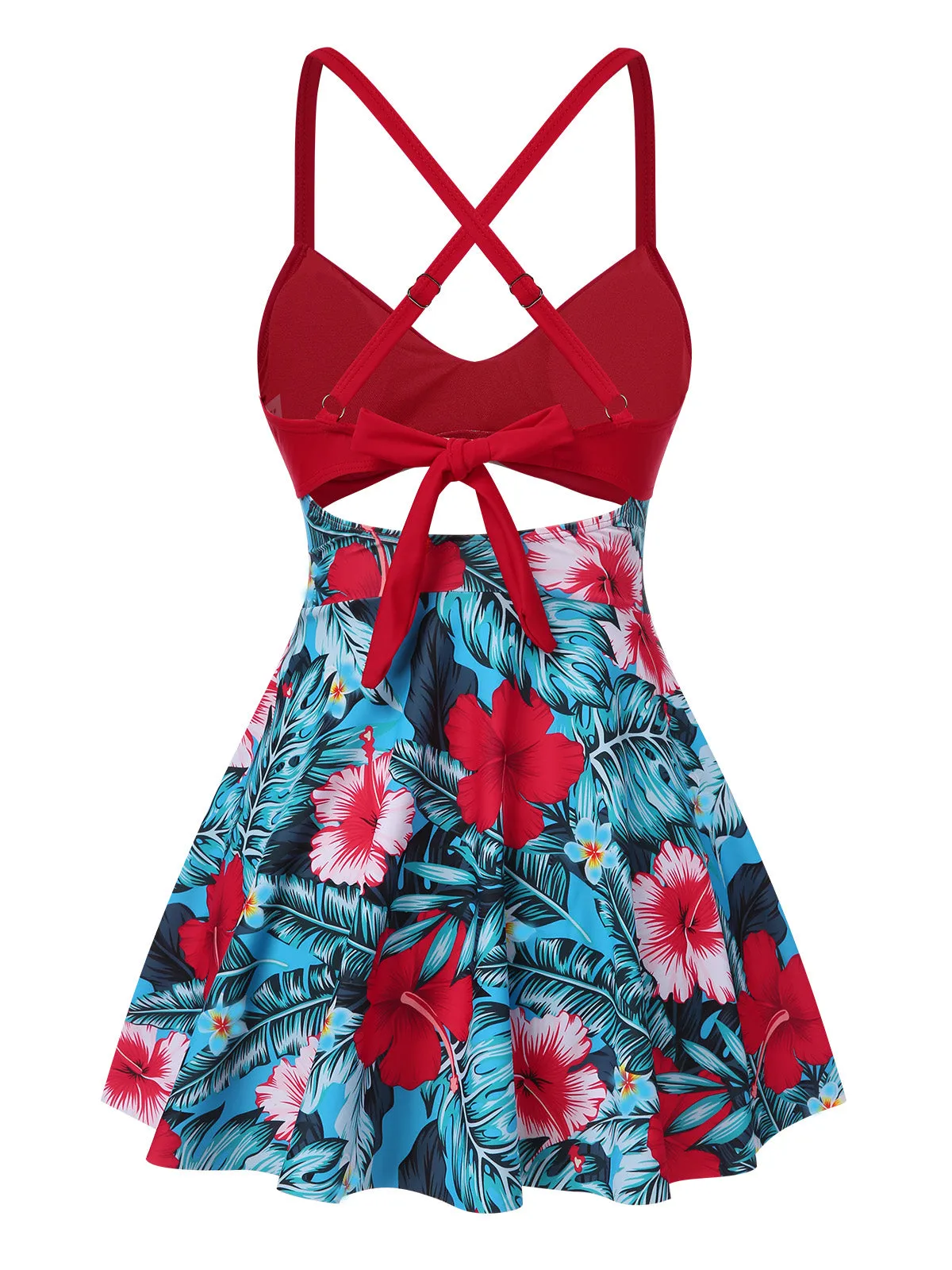Multicolor 1940s Floral Hollow Straps Swim Dress sold by Retro Stage product image thumbnail 3