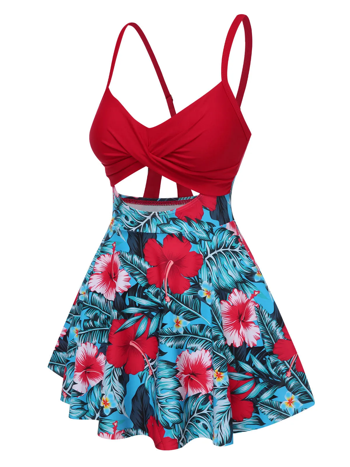Multicolor 1940s Floral Hollow Straps Swim Dress sold by Retro Stage product image thumbnail 2