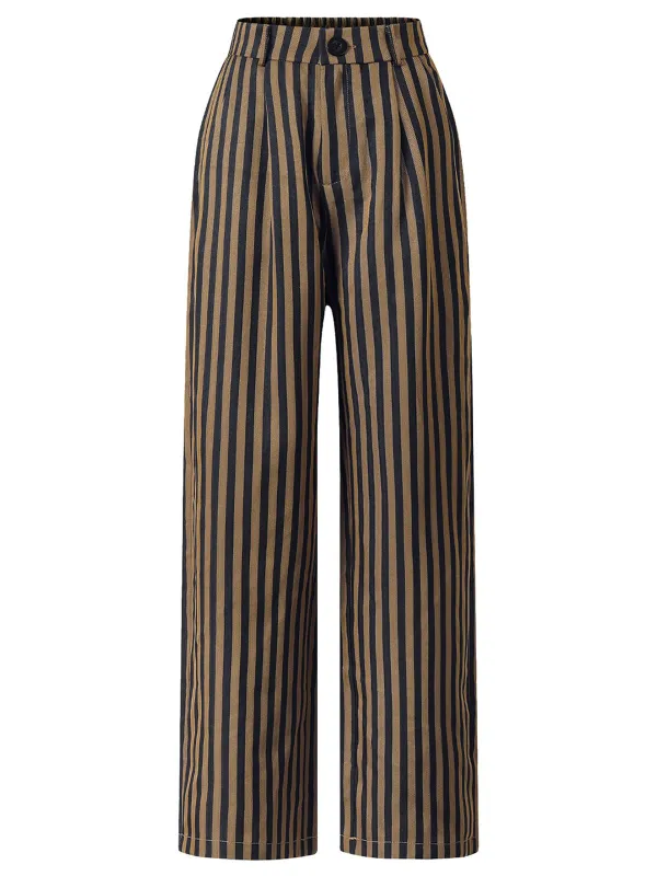 Brown 1940s Stripes Straight-Leg Pants sold by Retro Stage