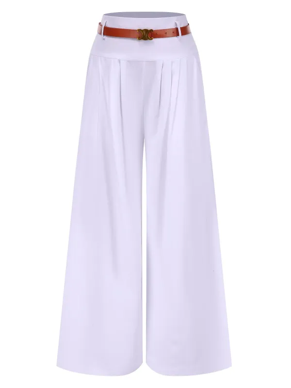 1930s High Waist Belted Wide-Leg Solid Pants sold by Retro Stage