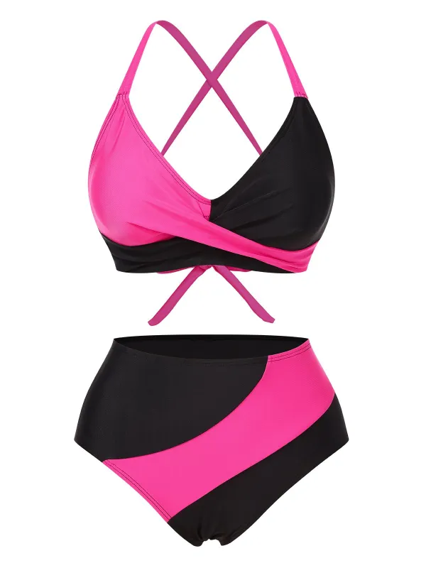 1970s Irregular Contrast Color Swimsuit sold by Retro Stage