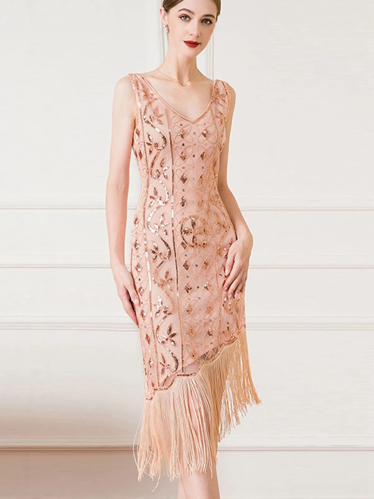 1920s Gatsby Sequins Tassel Oblique Hem Dress sold by Retro Stage product image thumbnail 4