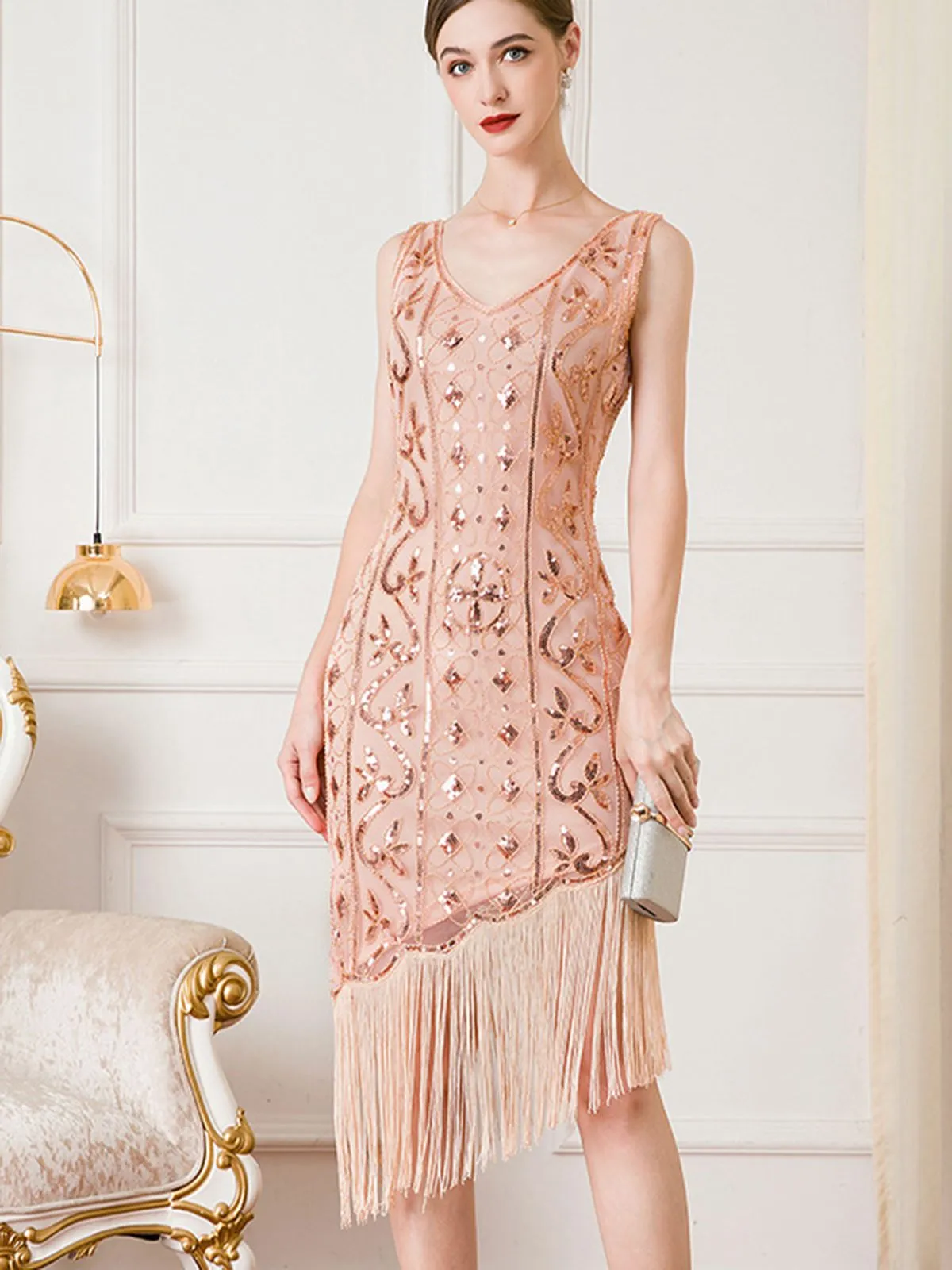 1920s Gatsby Sequins Tassel Oblique Hem Dress sold by Retro Stage