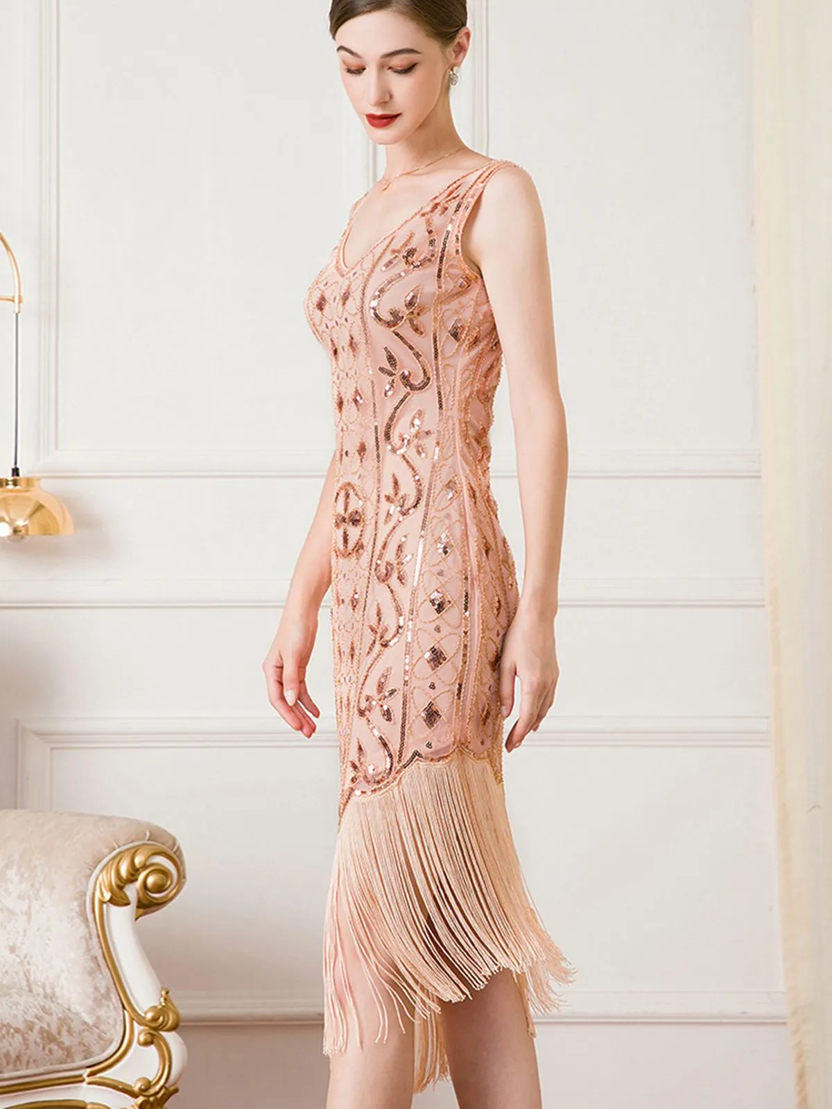 1920s Gatsby Sequins Tassel Oblique Hem Dress sold by Retro Stage product image thumbnail 3