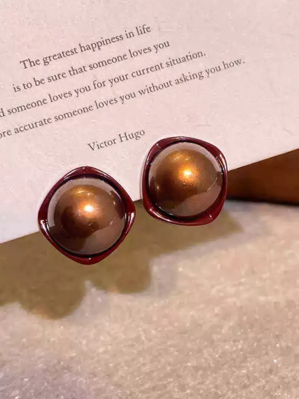 Vintage Brown Dome Glossy Earrings sold by Retro Stage