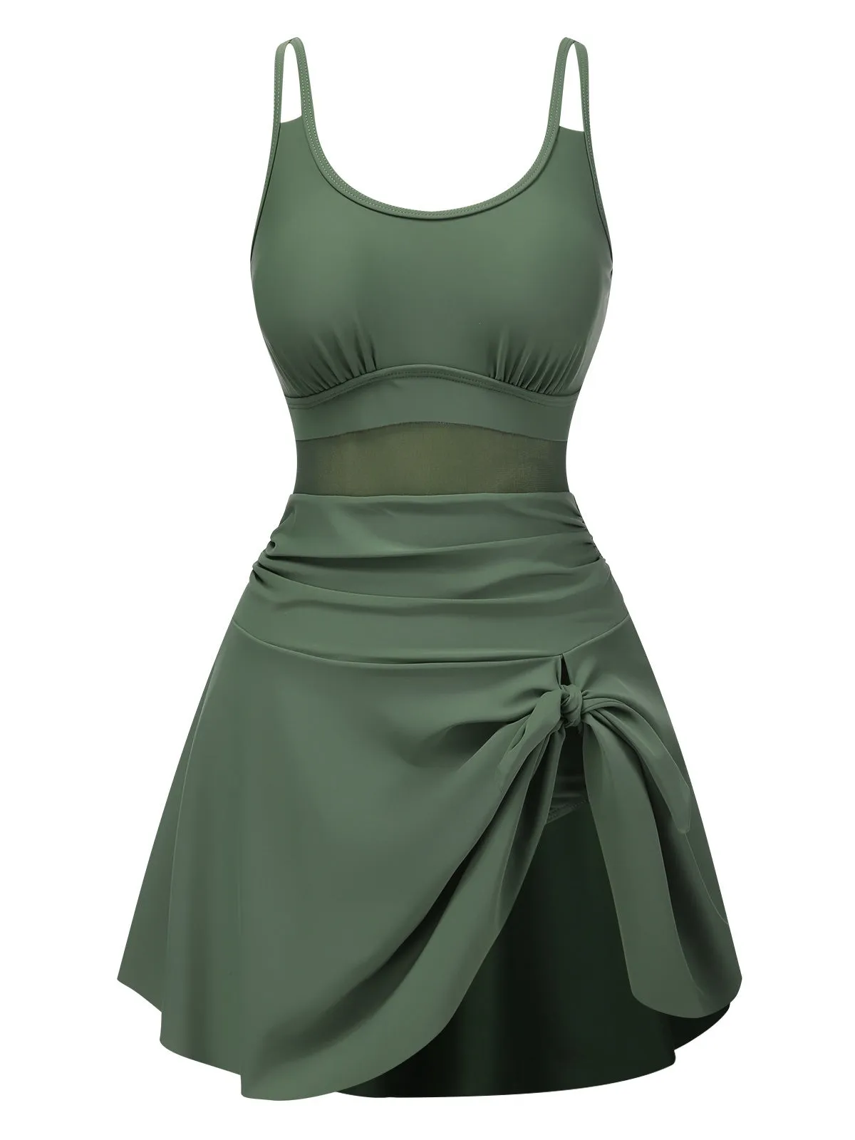 Green 1930s Solid Bow Straps Swim Dress sold by Retro Stage